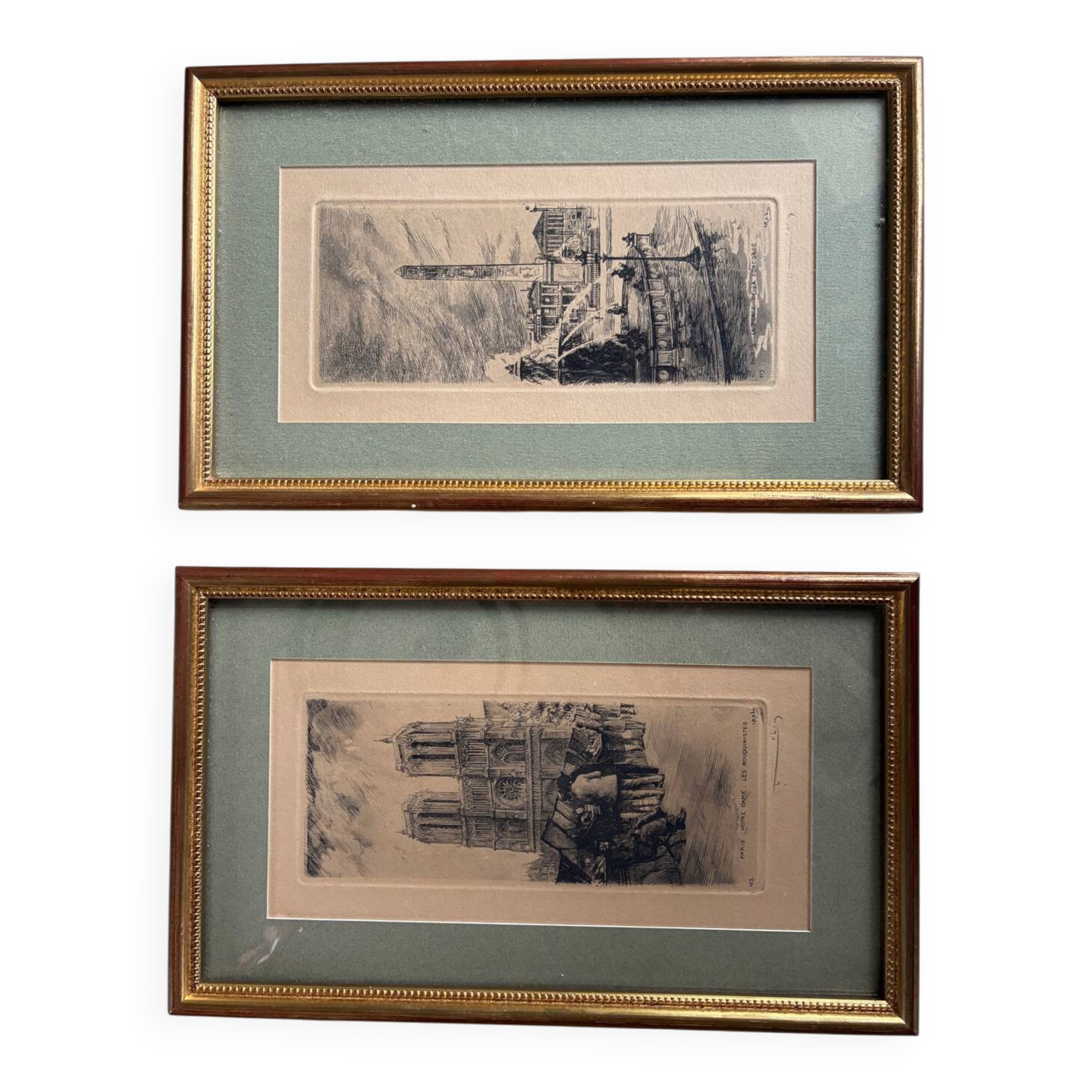 2 engravings of Parisian monuments signed Leopold Robin
