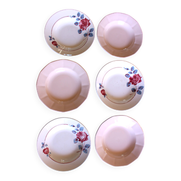 6 mismatched pink deep plates Digoin Badonviller Art Deco