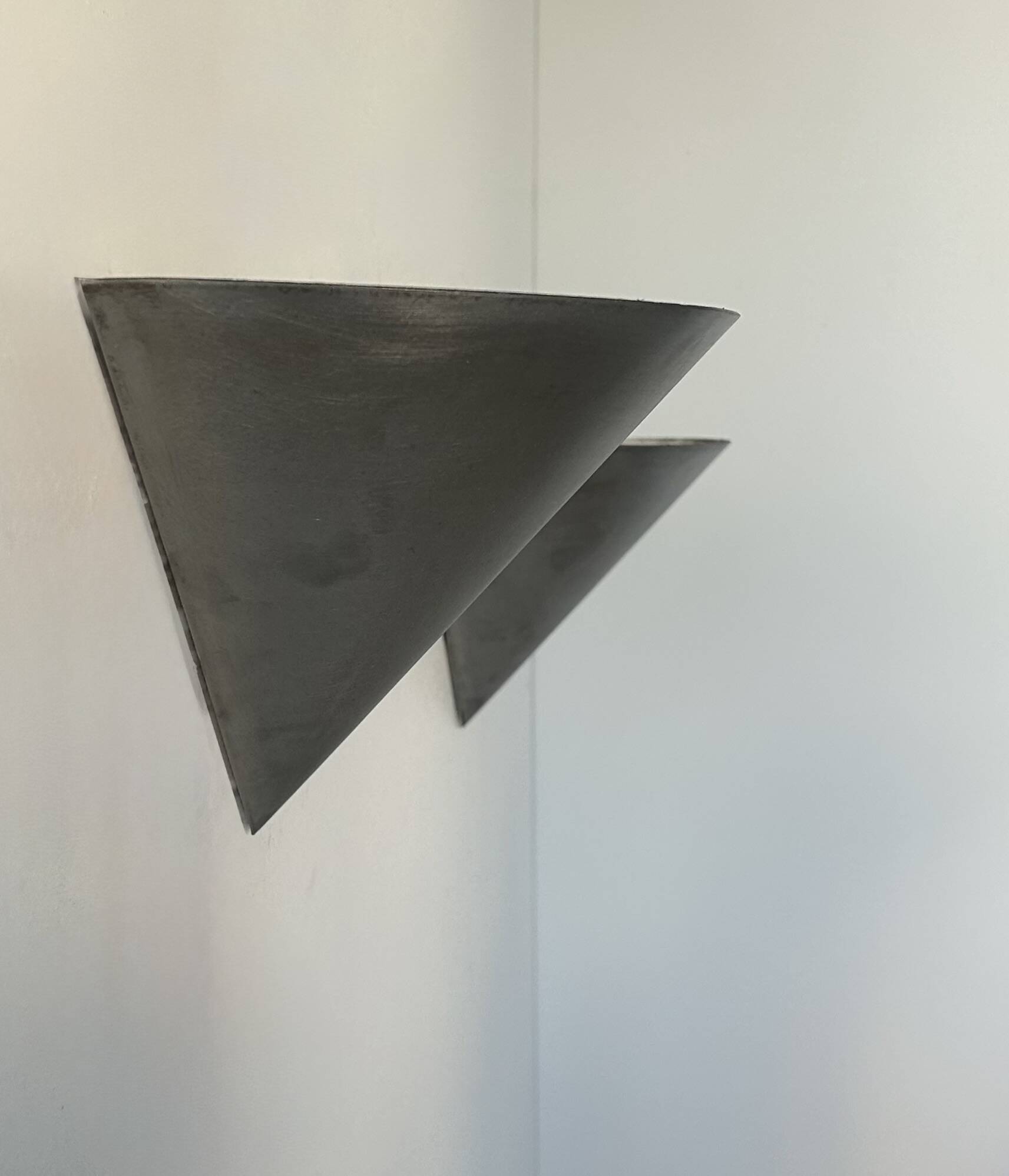 Pair of vintage conical wall lights, brushed metal, France 1970.