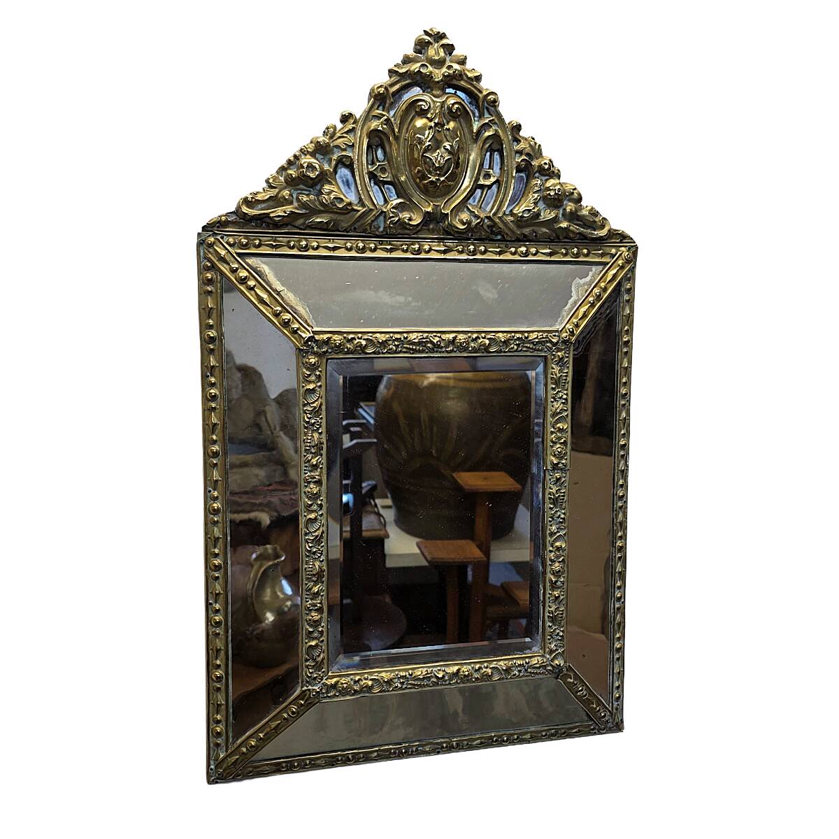 Richly Decorated French Cushion Mirror From The early 19th Century