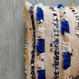 Handmade blue and white handira moroccan berber cushion