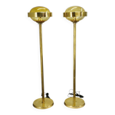 Pair of Brass and Amber Glass Floor Lamps from Kamenický Šenov, 1970s