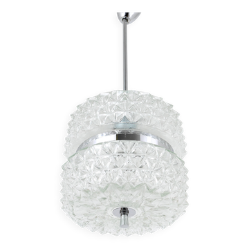 Faceted glass suspension light in chrome style by Karl Fagerlund from the 1960s.