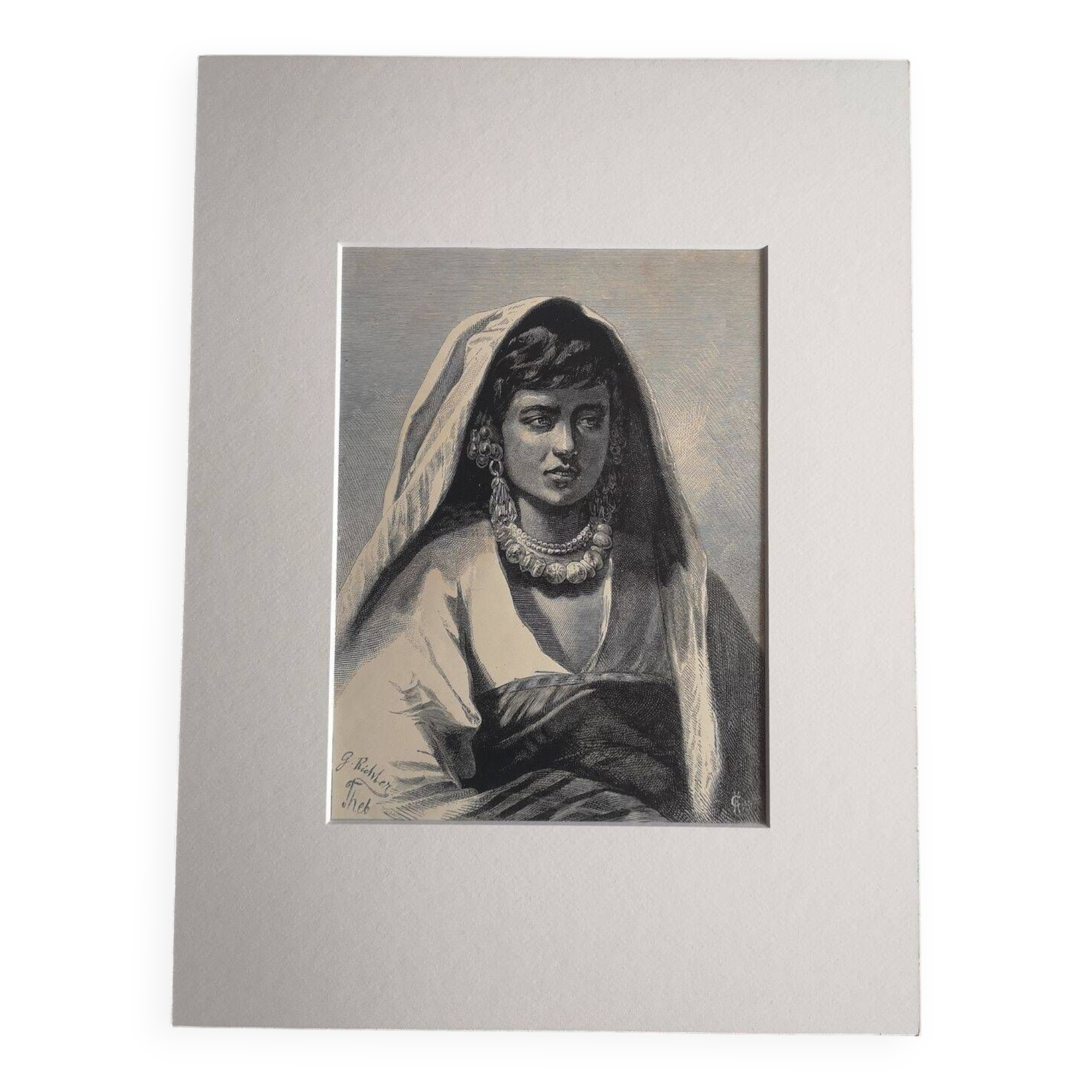 Old orientalist engraving - Gustav Richter - Late 19th century