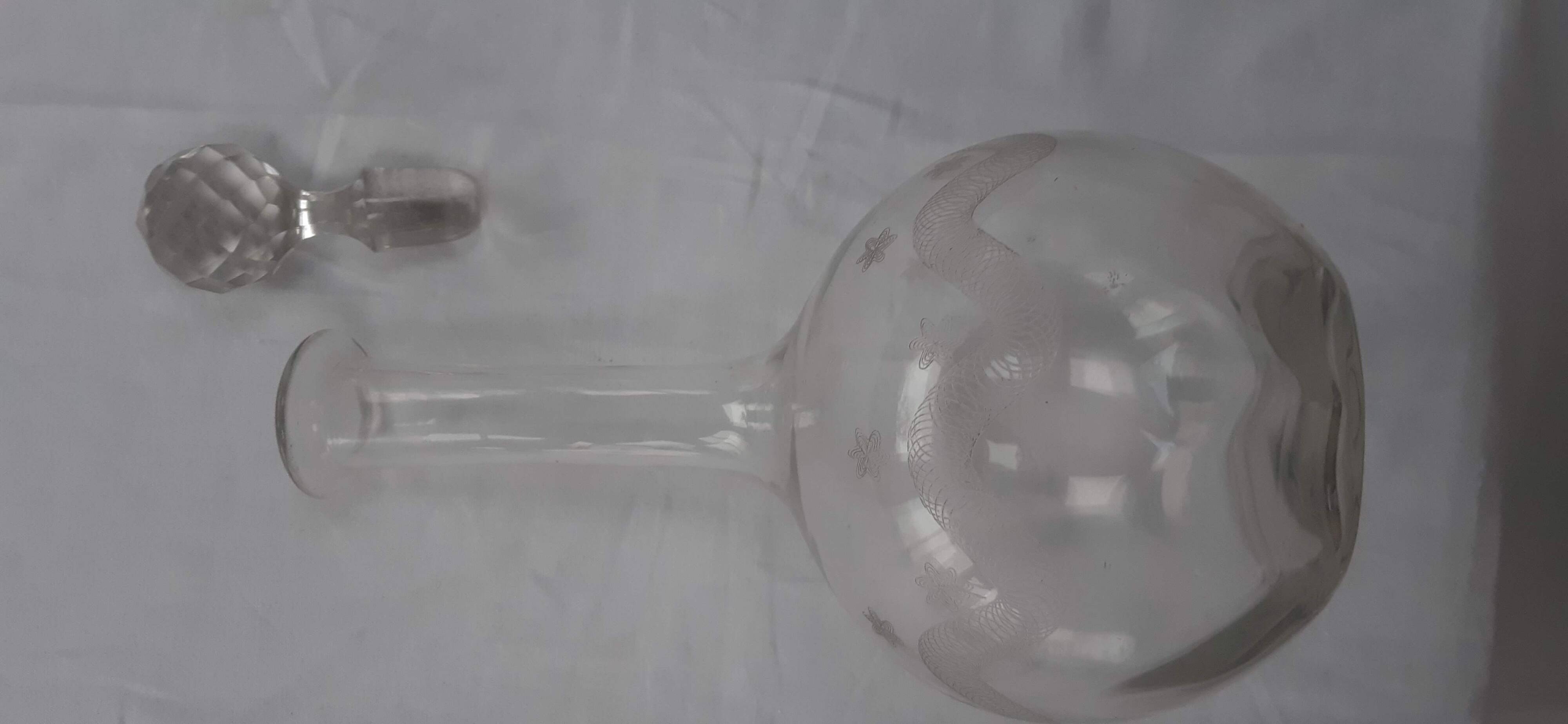 Antique engraved crystal wine carafe