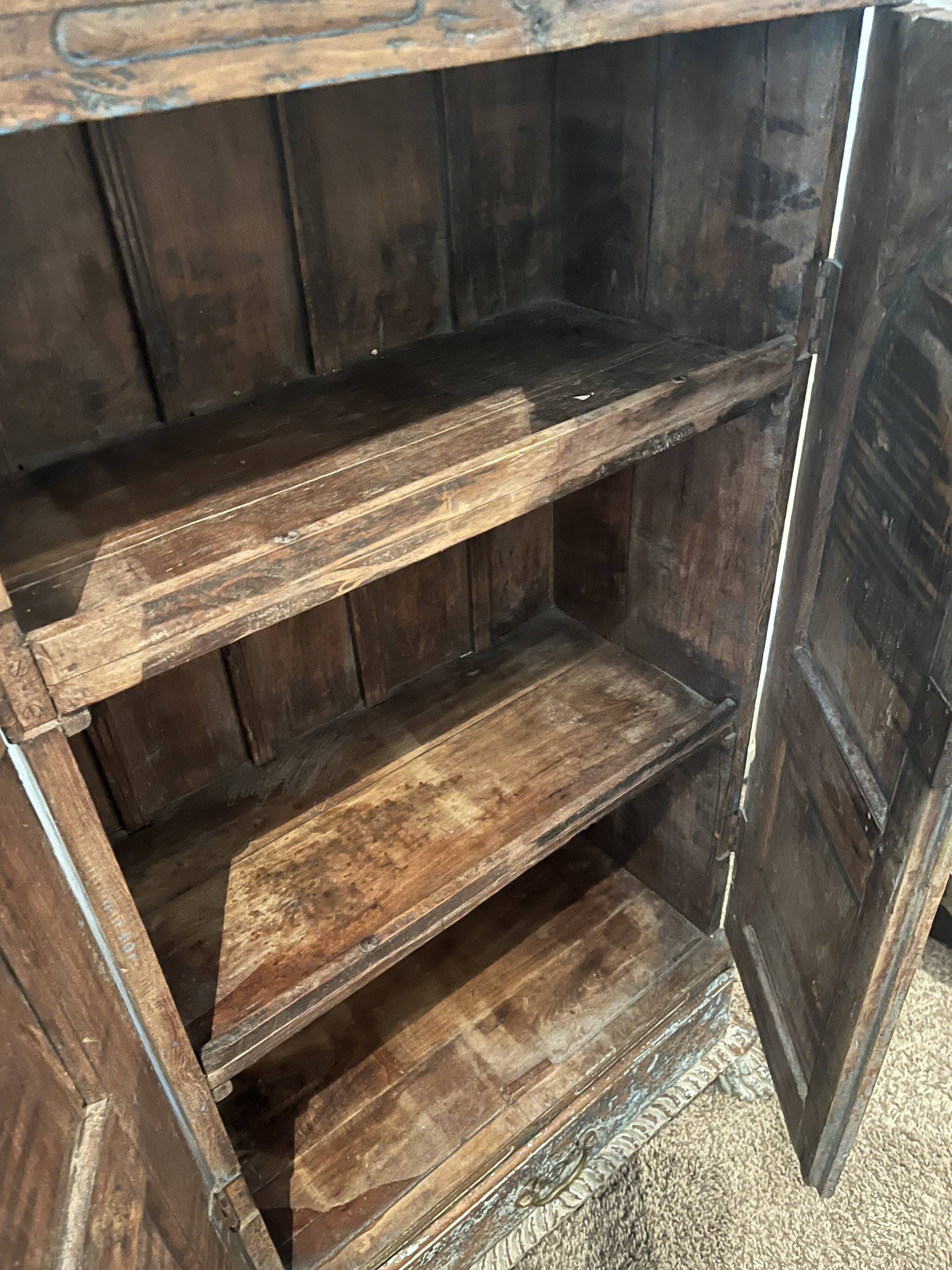 Antique fabric wardrobe from Rajasthan - solid teak