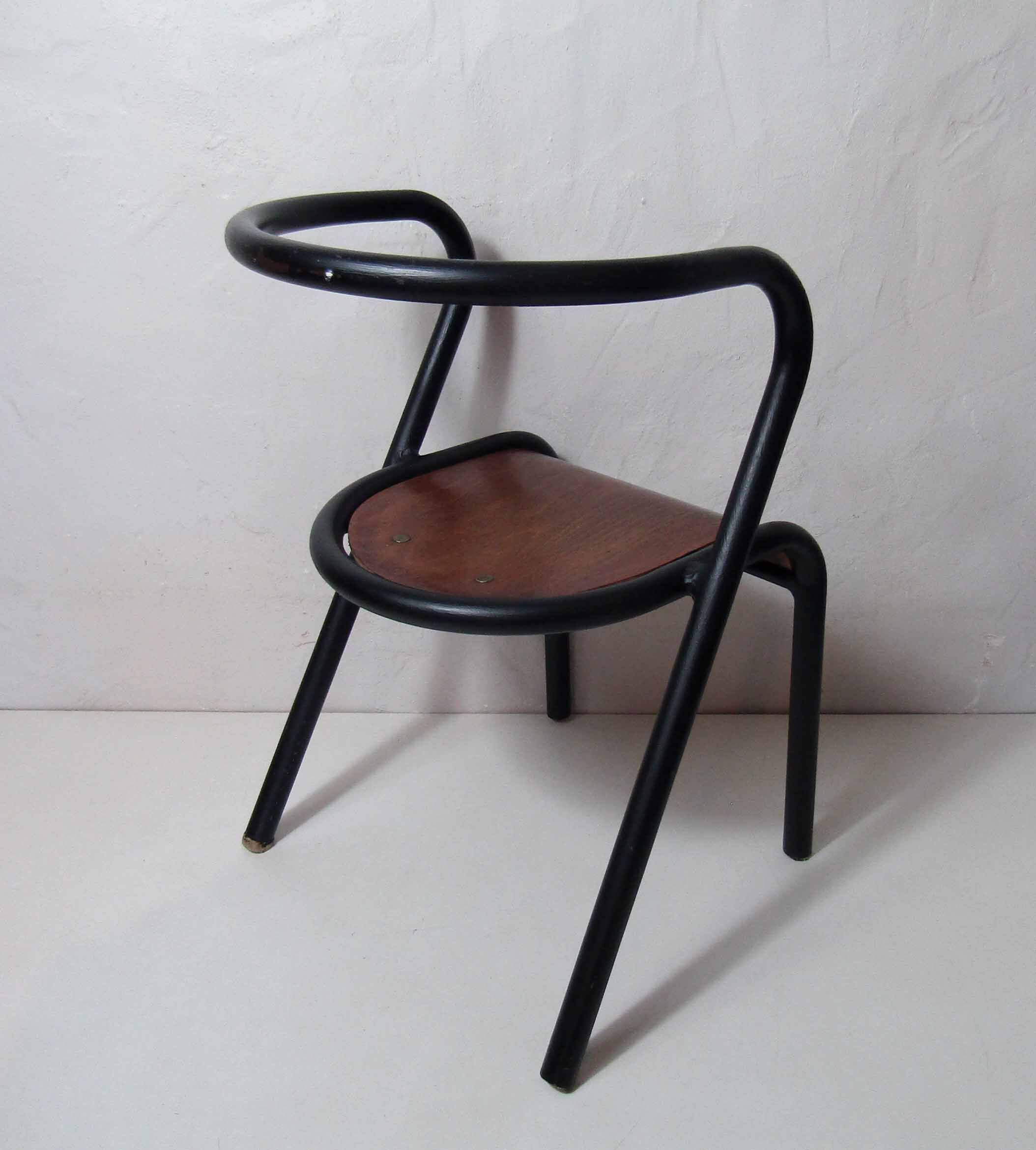 Jacques Hitier children's chair tubular metal curved wood
