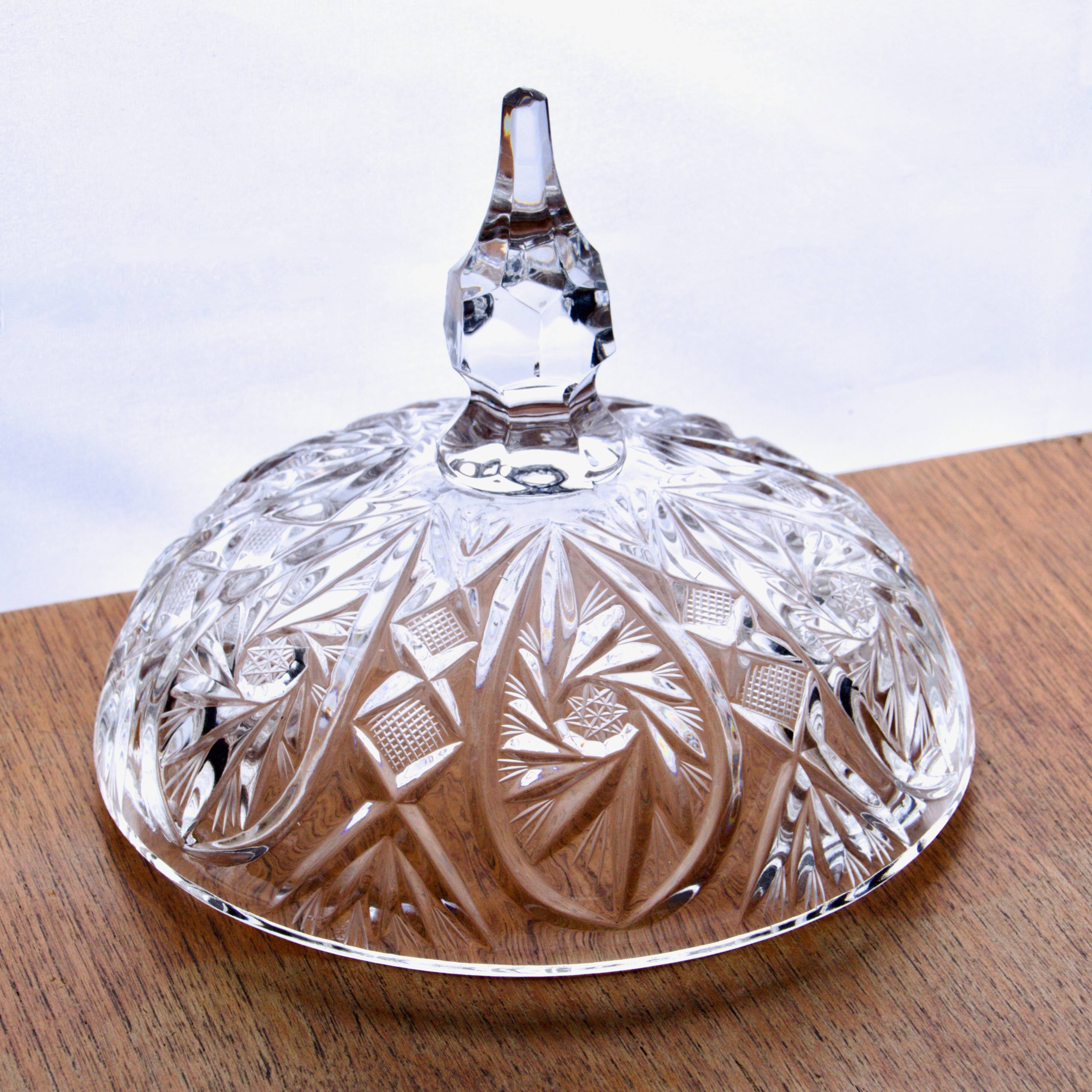 Large antique Bohemian crystal candy dish