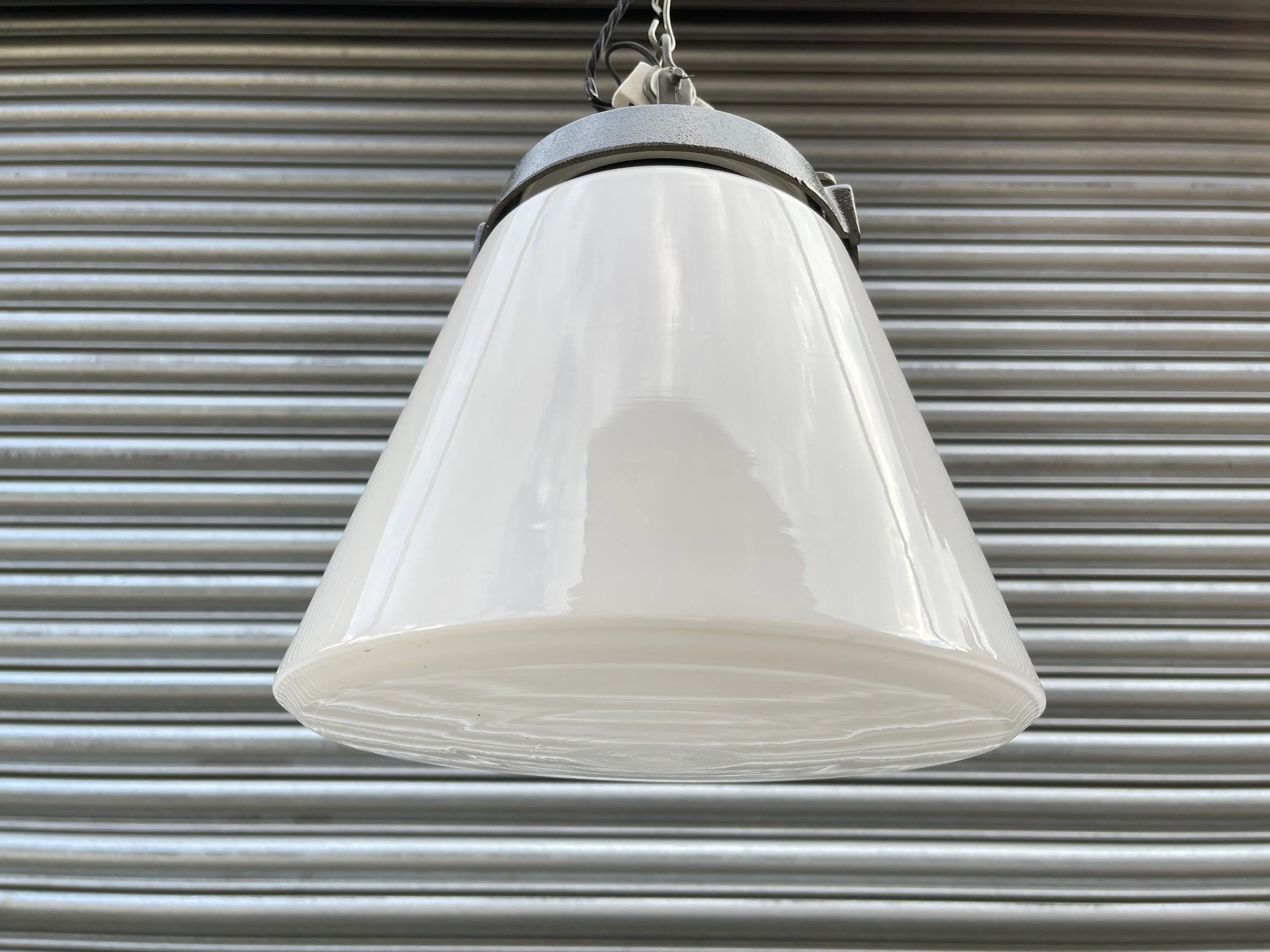 1930s industrial opaline pendant light by Siemens