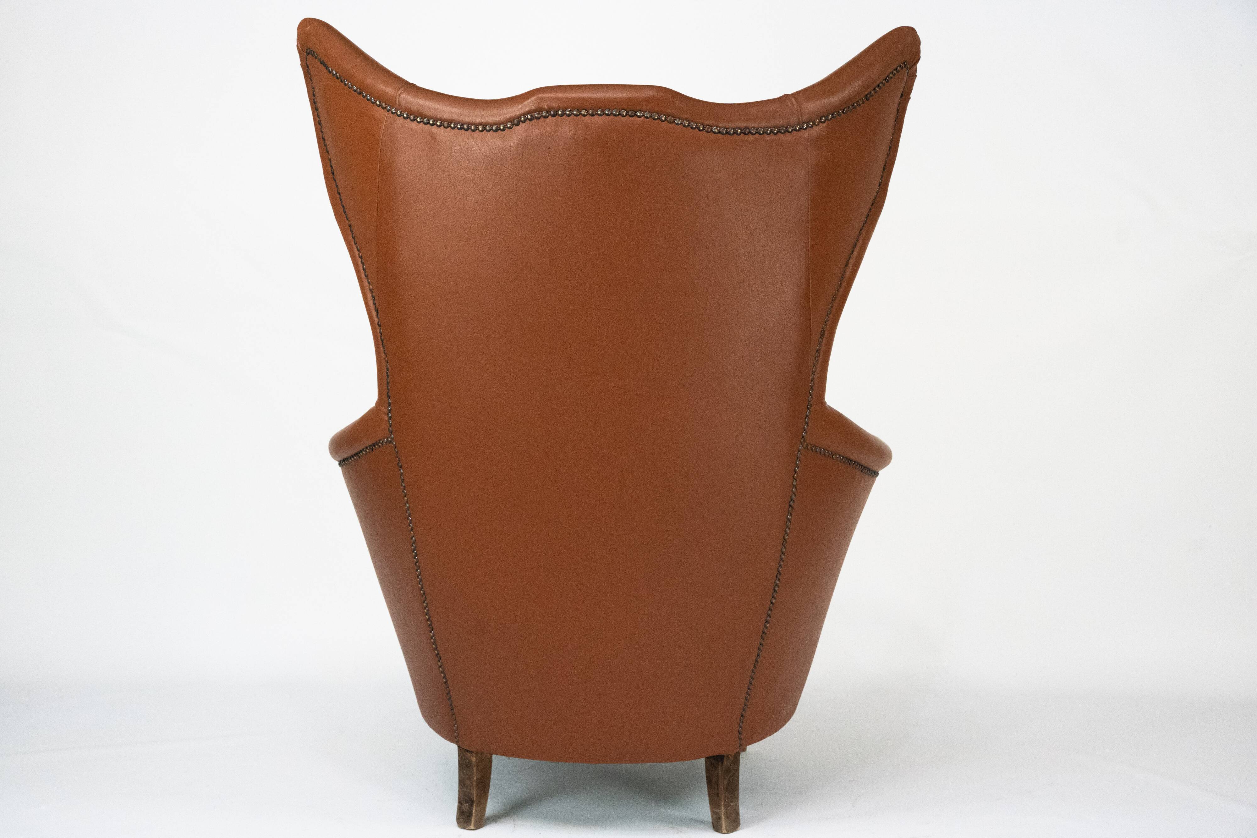 Mid-Century Italian Wingback Armchair in Leatherette, 1950s