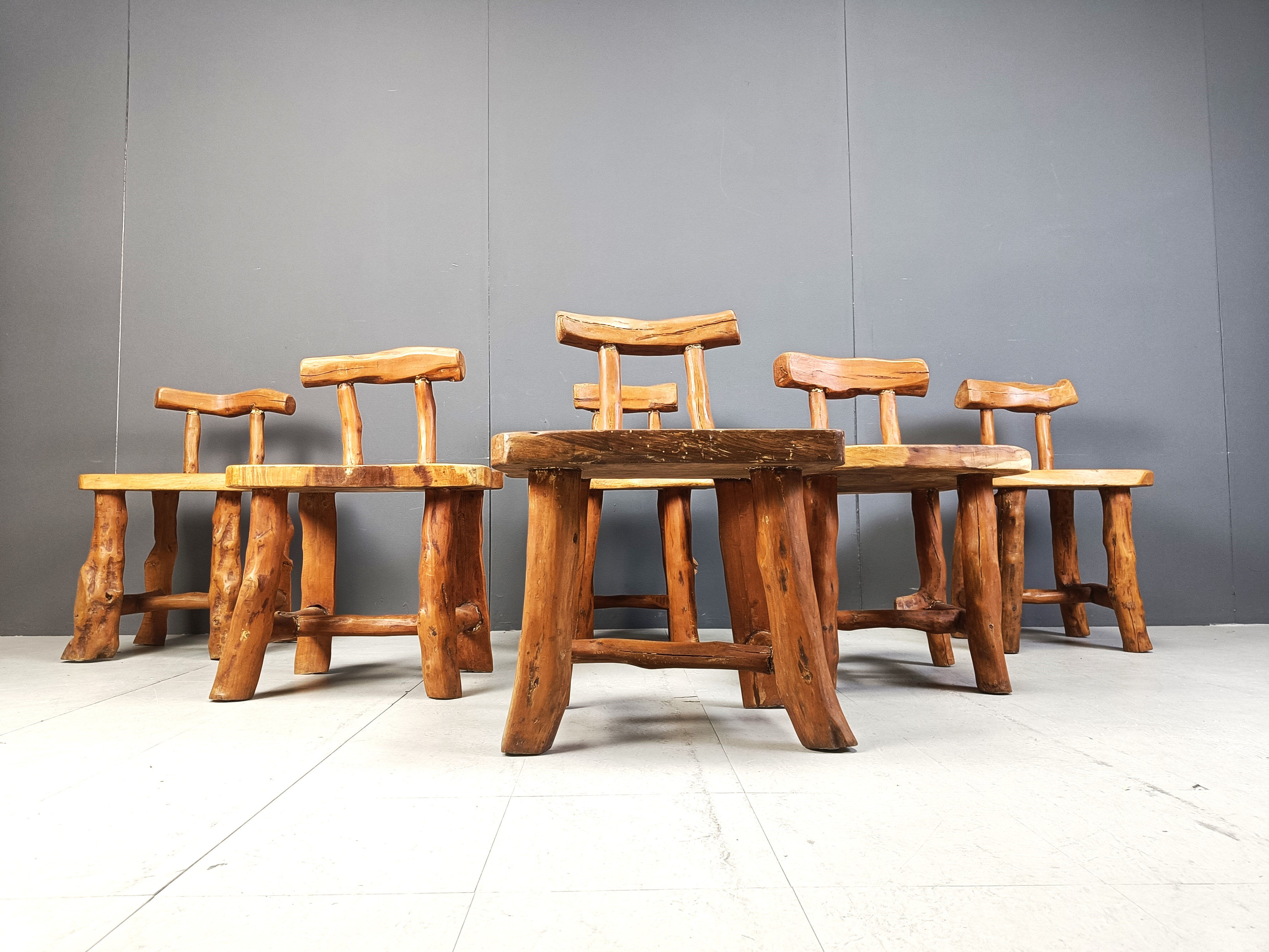 Set of 6 sculptural brutalist dining chairs, 1960s