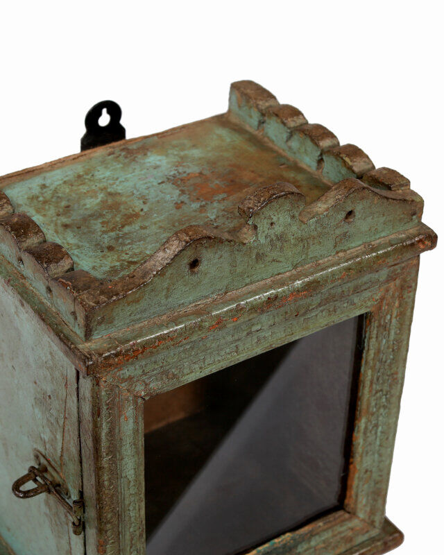 Little old wall showcase box has clock patina of origin india