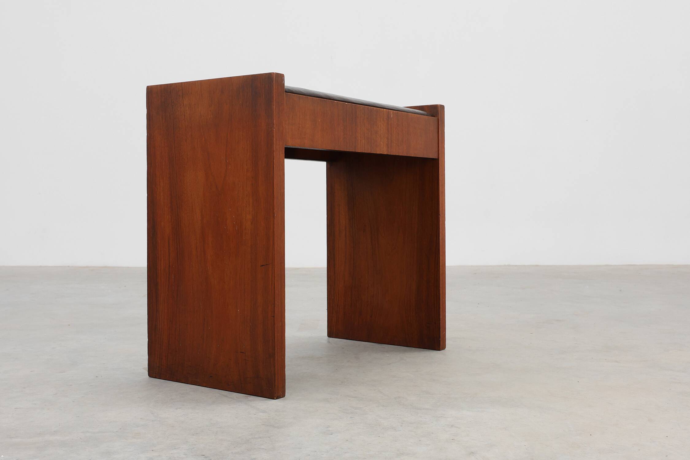 Art Deco Walnut Stool with Leather Seat, Belgium ca. 1925
