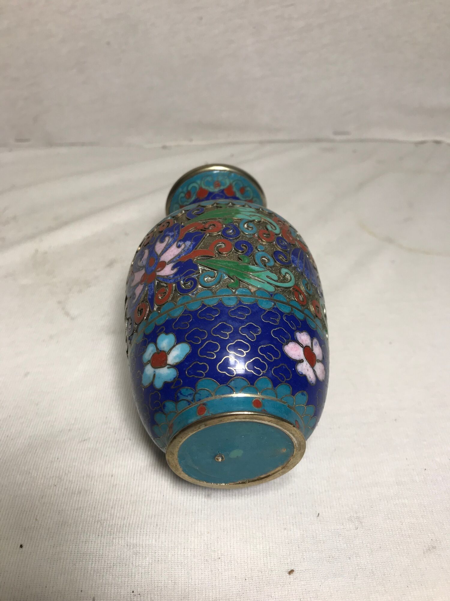 Old Vase Cloisonne enameled flowers designs Metal Decoration Vintage #3