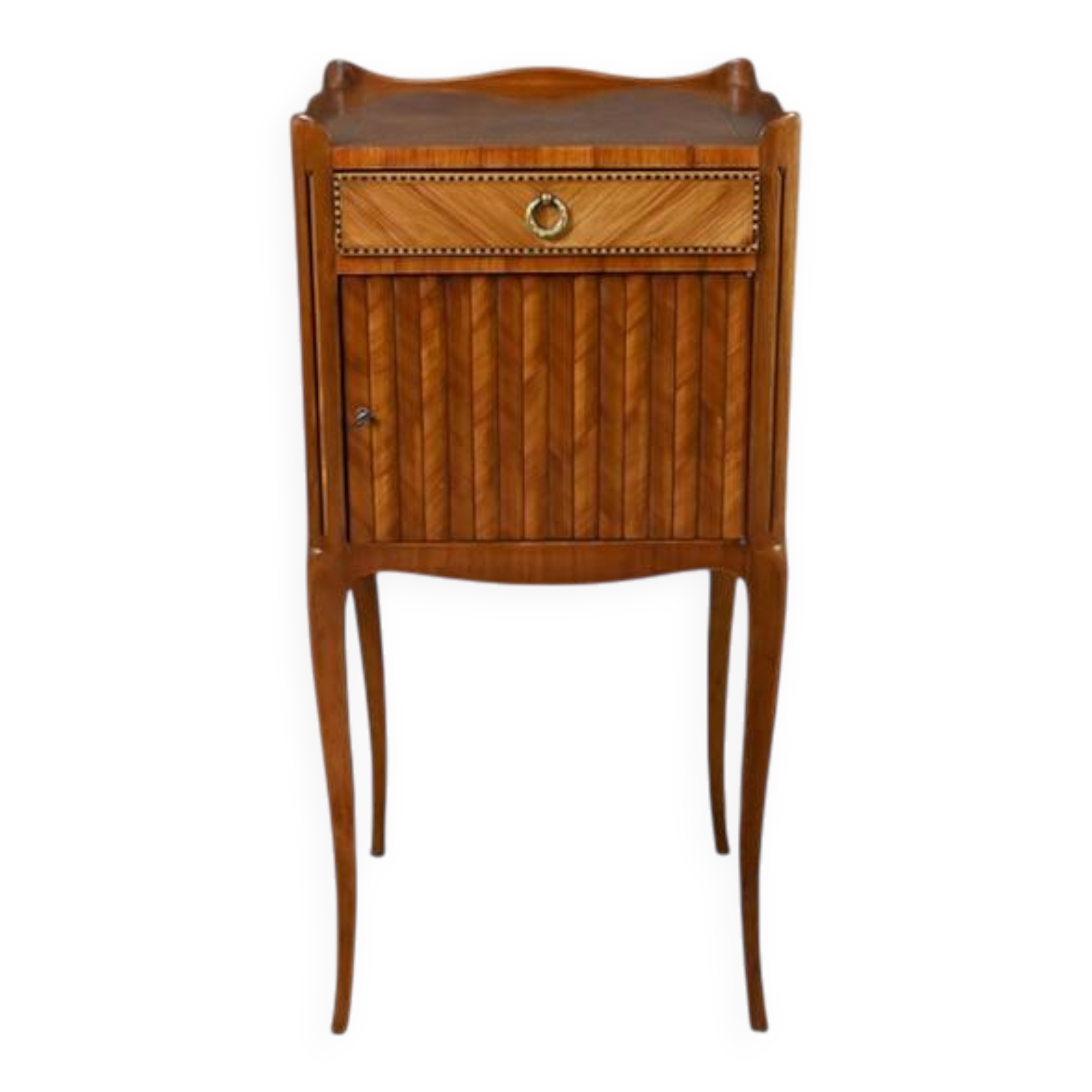 Living room table in marquetry, transitional style between Louis XV and Louis XVI – mid-20th century.