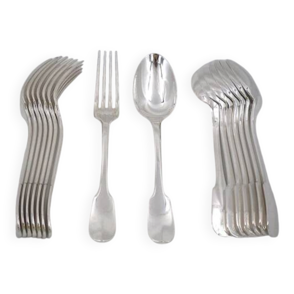 Christofle Cluny, 8 couverts de table, 16 pièces métal argenté, excellent état.