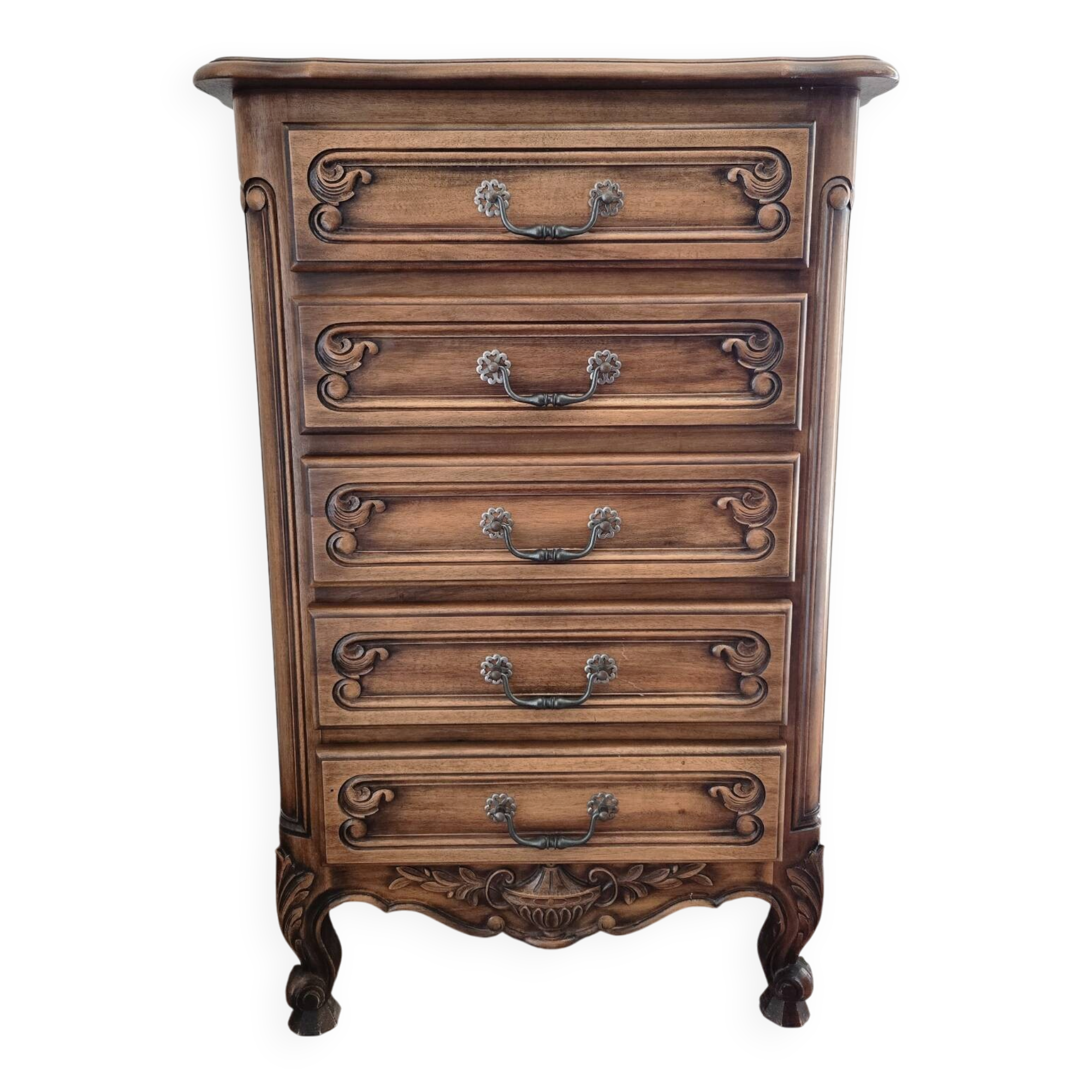 Antique chest of drawers with 5 solid wood drawers (Louis XV style)