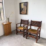 Paire de fauteuils style espagnol bois sculpté 1900