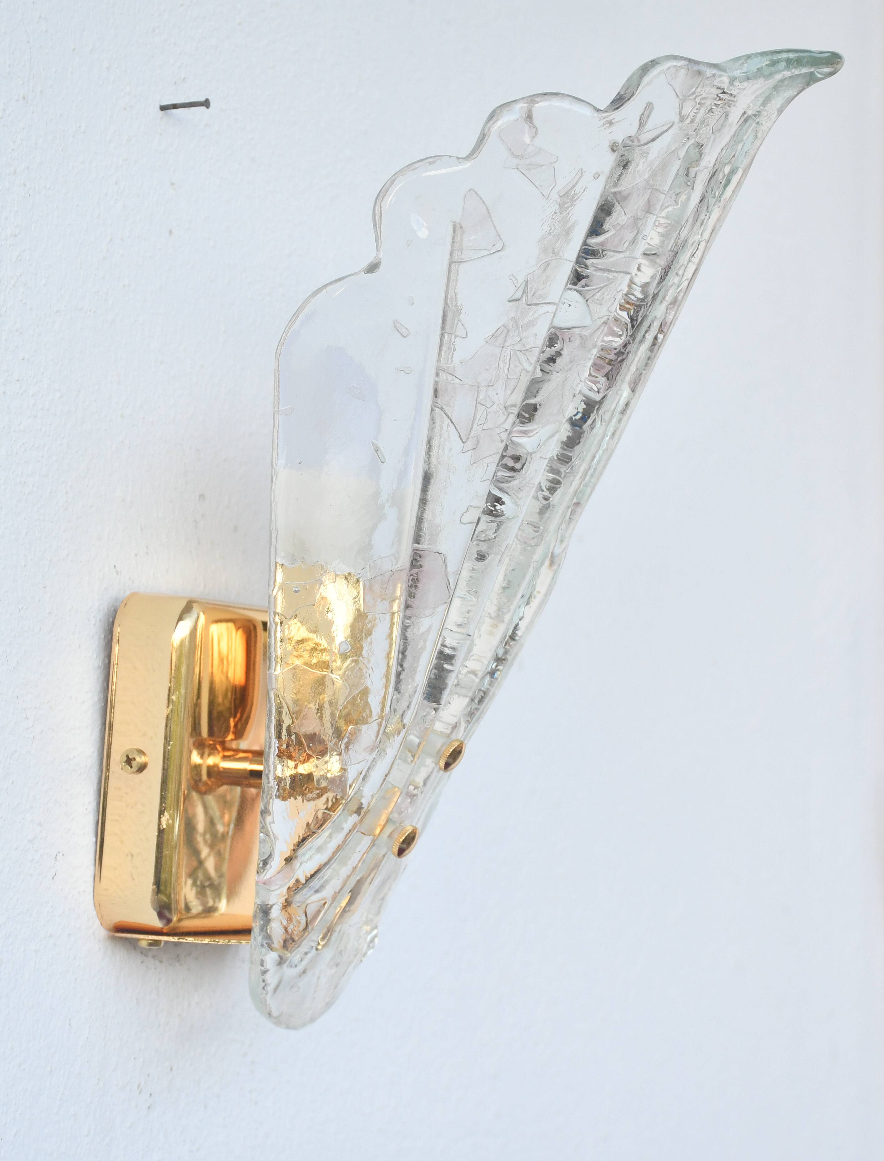 Set of 5 Vintage Italian Murano Glass Wall Lamps, Gold Plated, 1970s