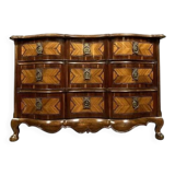 Louis XV period Arbalète chest of drawers in 18th century noble wood marquetry