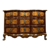Commode Arbalète époque Louis XV en marqueterie de bois nobles époque XVIII