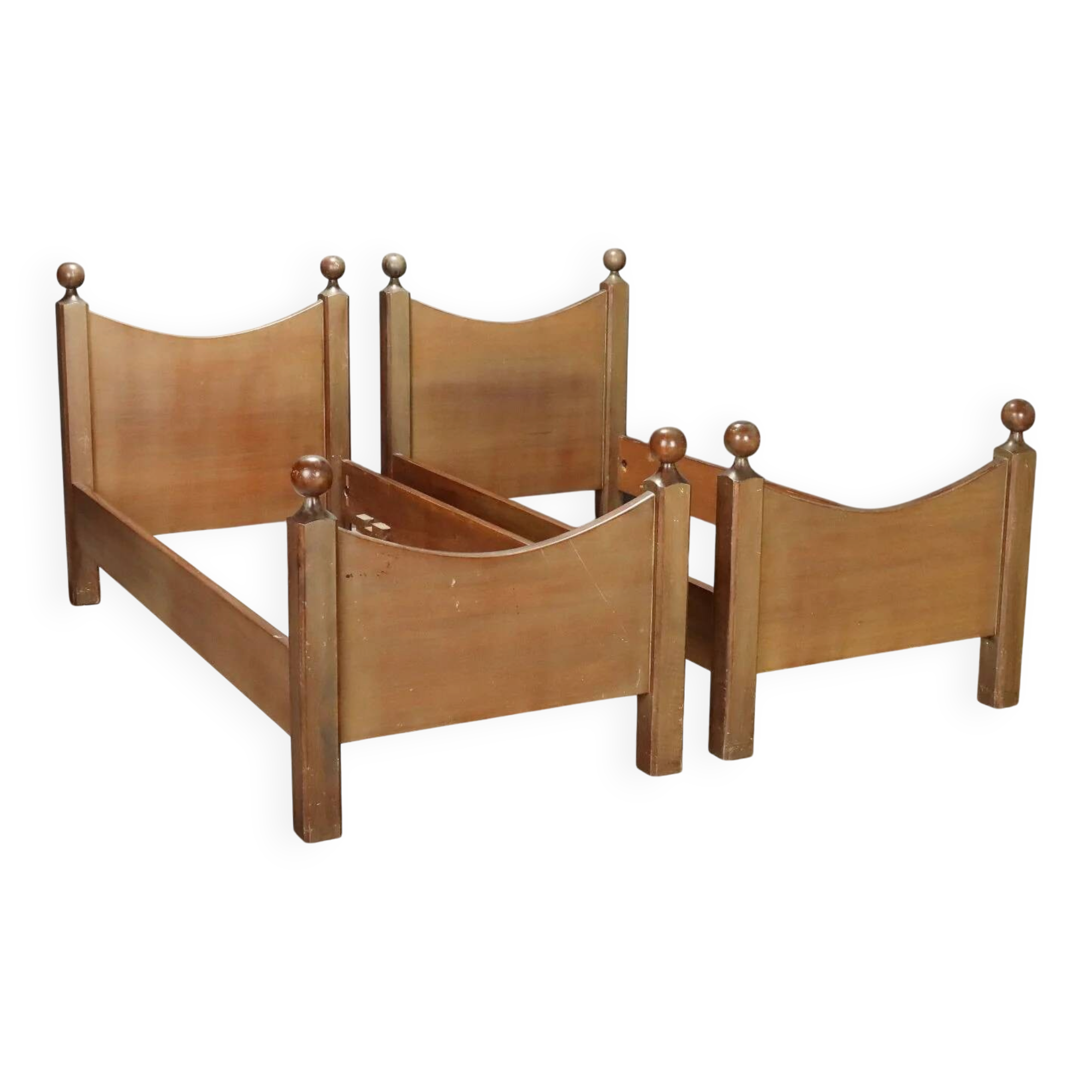 Pair of vintage single beds in the style of L. Caccia Dominioni, 1960s.