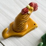 Ceramic slip kitchen towel hooks: Rooster, Hen, Duck.