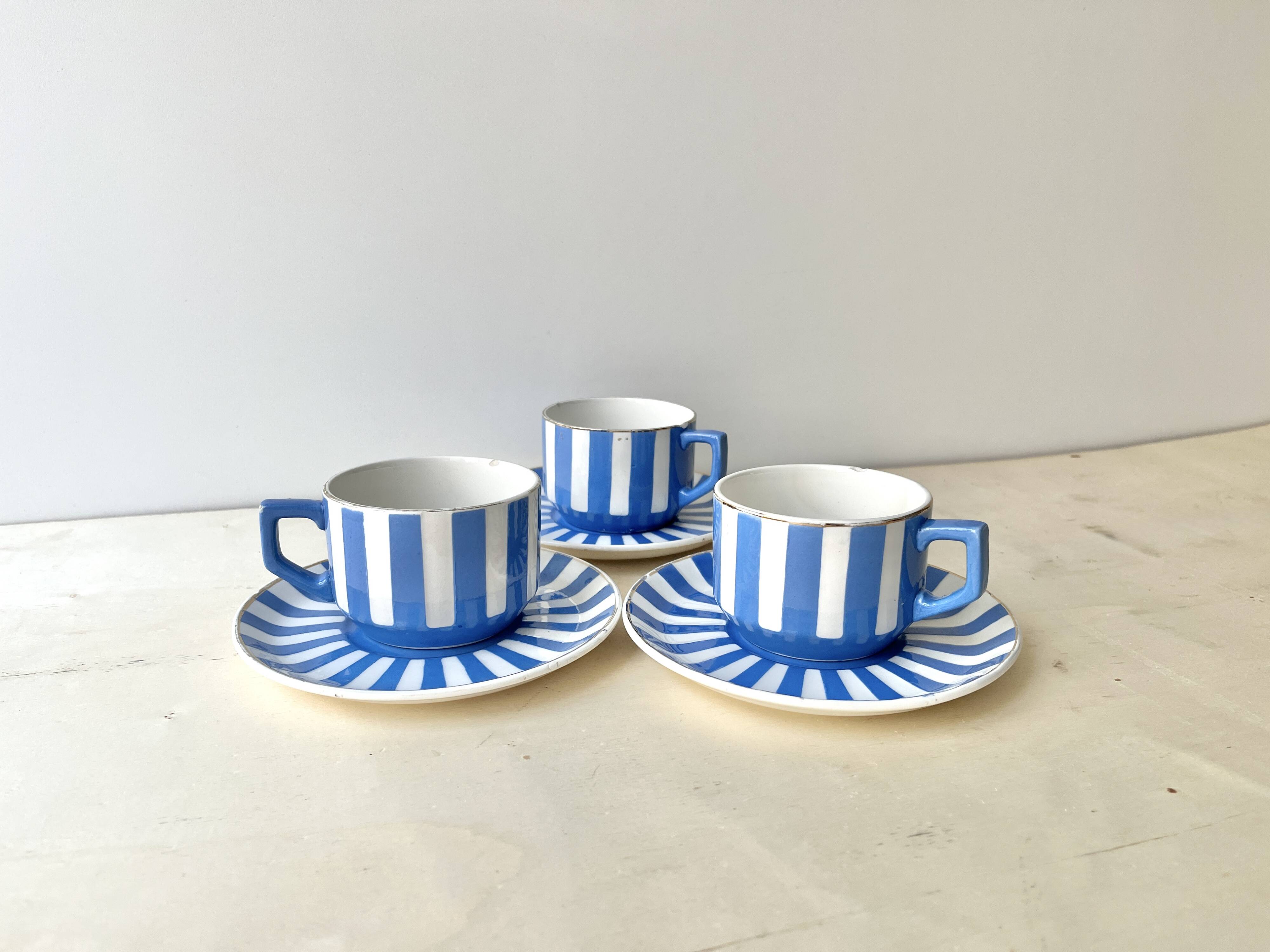 Set of 3 FOX TROTT coffee cups from Sarreguemines, 1930s, Art Deco service.