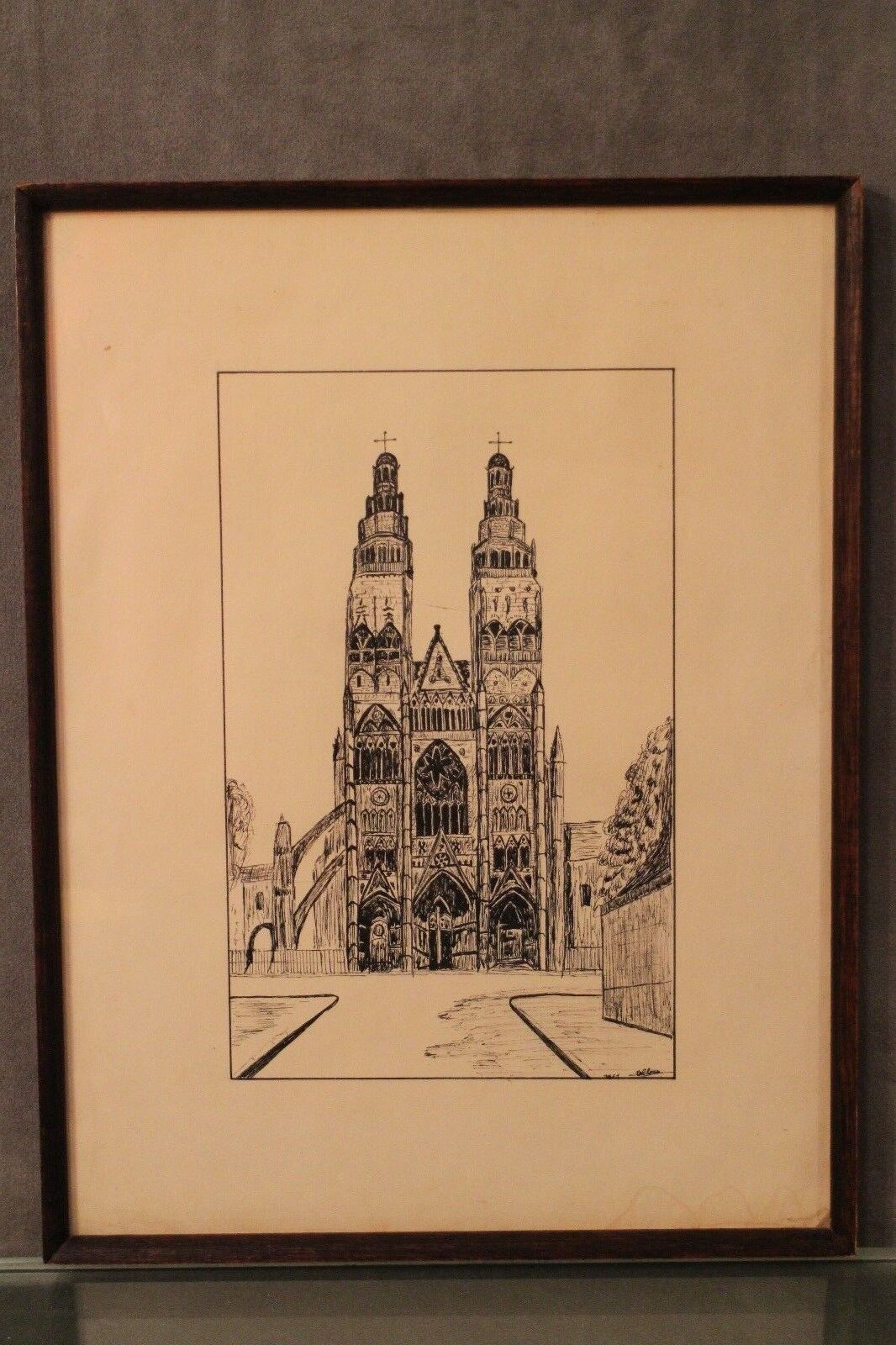 Pen drawing ink cathedral of Tours dated signed Talbot