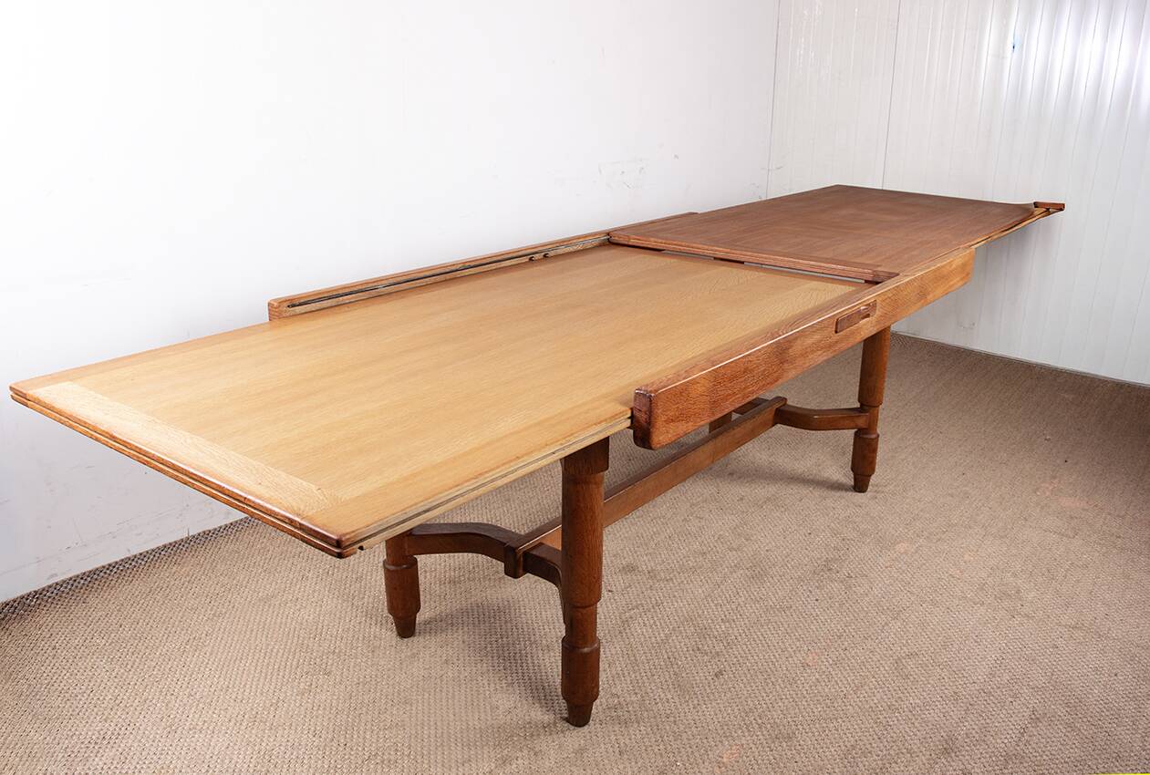 Large extendable dining table, 320 cm, in oak, Guillerme and Chambron.
