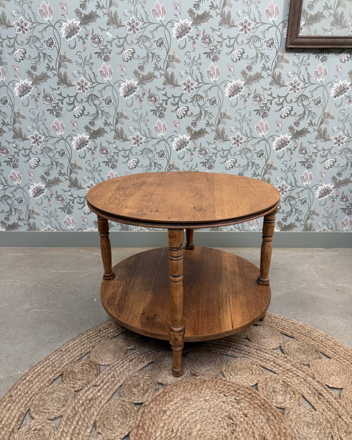 Table basse ronde en chêne rénovée