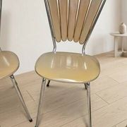 Set of 6 vintage fan-back dining chairs with beige leatherette upholstery