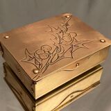 German compartmentalized stamp box early twentieth GHG Gesch holly leaf