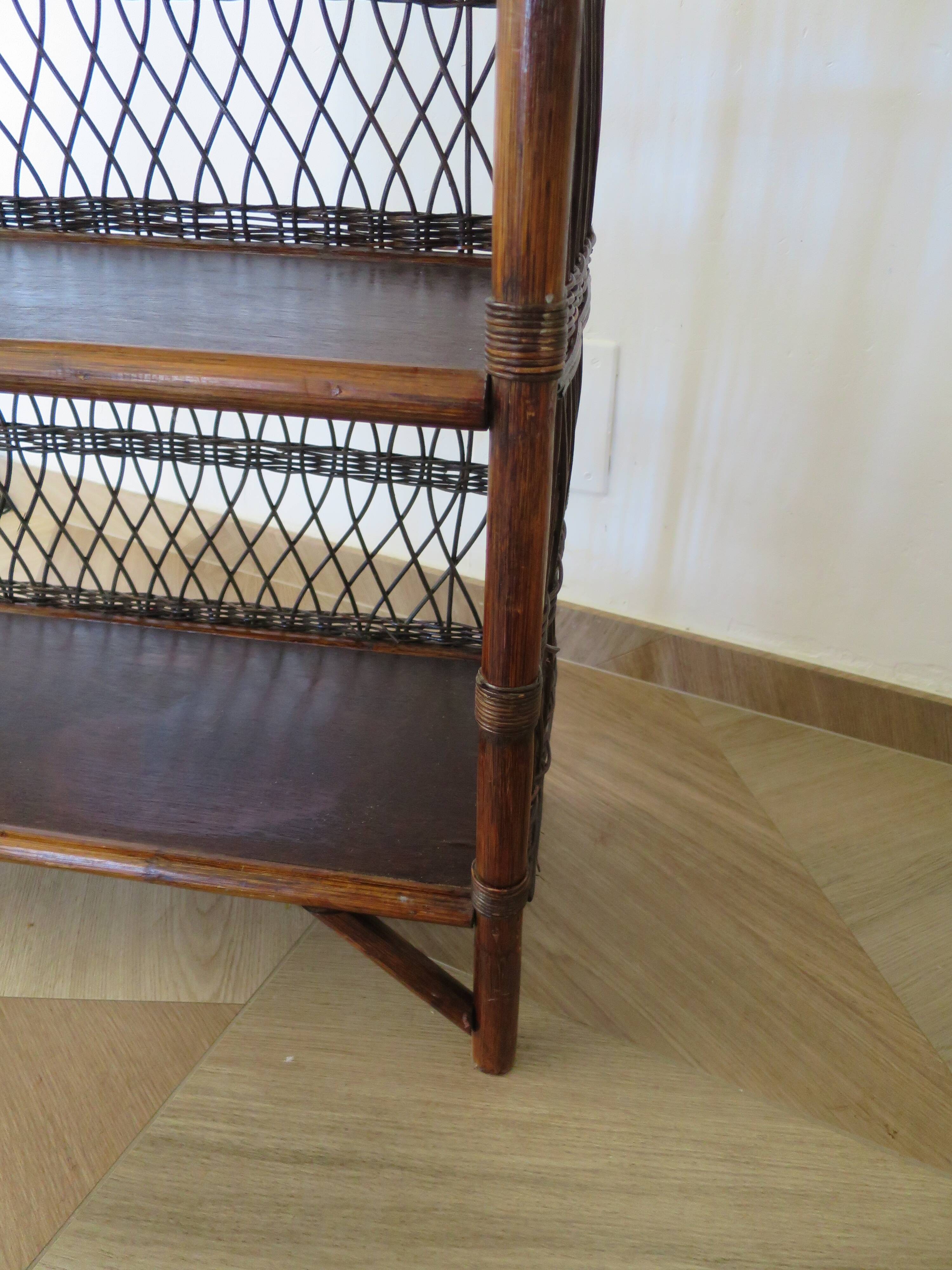Bookcase - Bibus - 3 levels - woven rattan - bamboo - Vintage - 70s