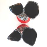Pair of vintage ceramic vases with double red and black collar
