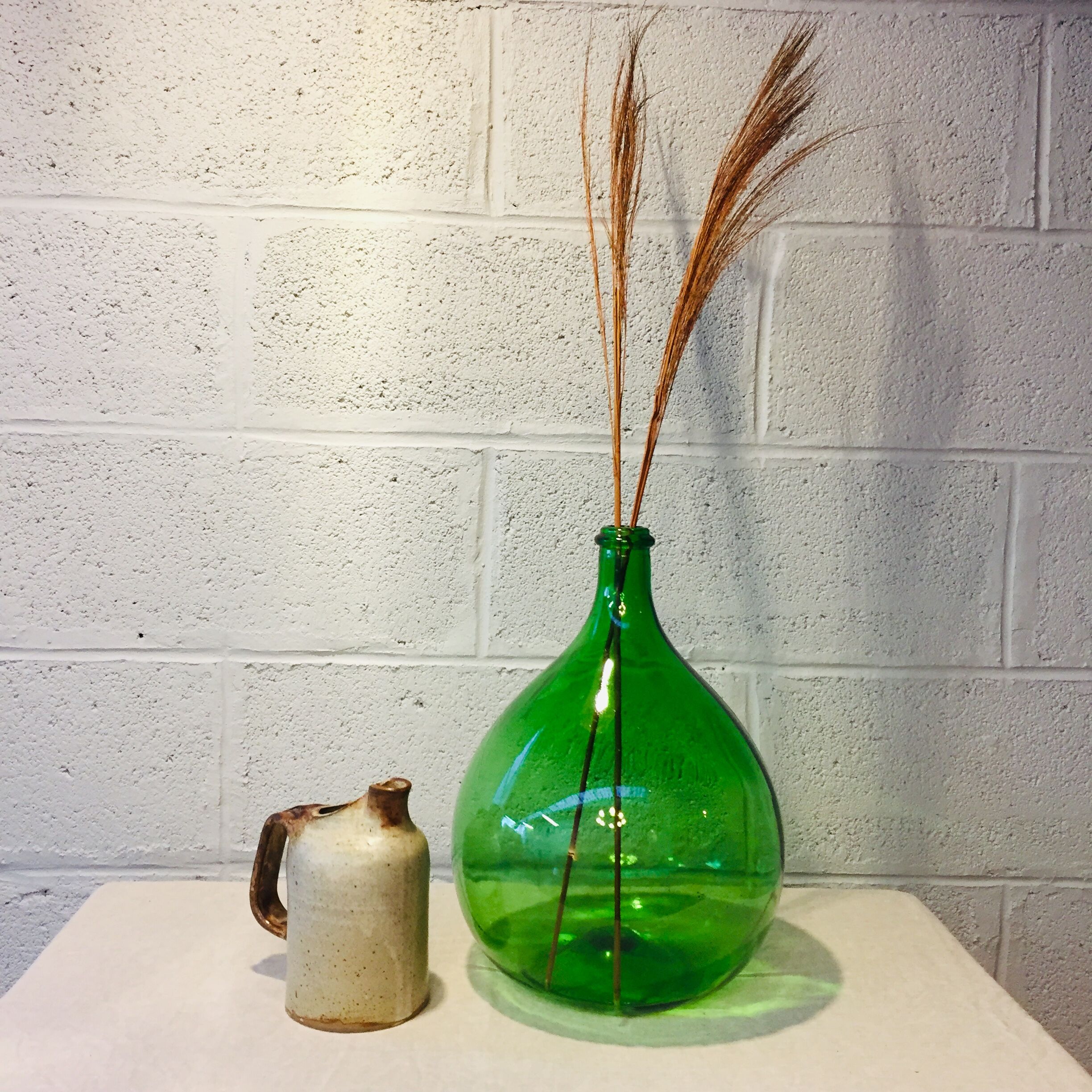 Demijohn 10 liters, vintage moulded glass, 60s