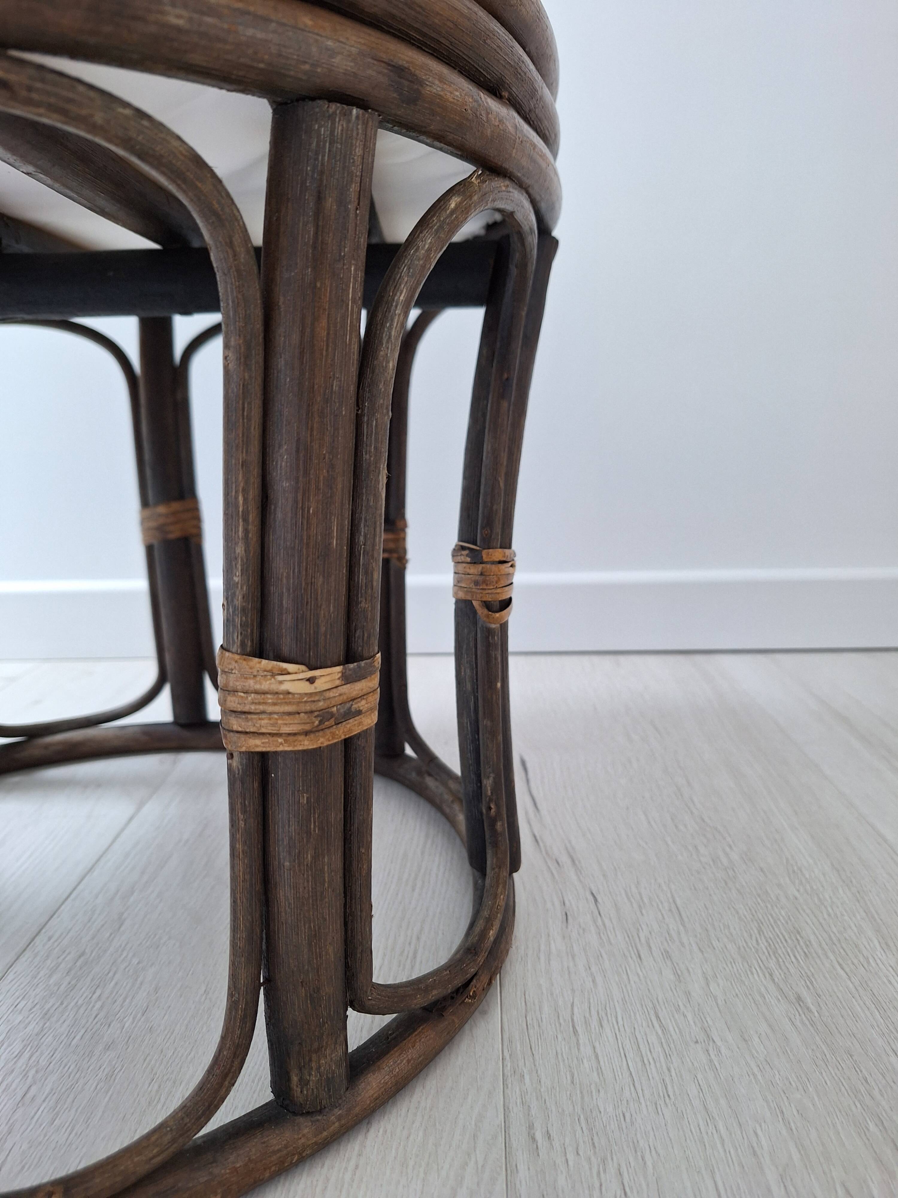 Vintage rattan and French terry fabric pouf