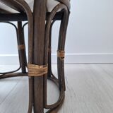 Vintage rattan and French terry fabric pouf