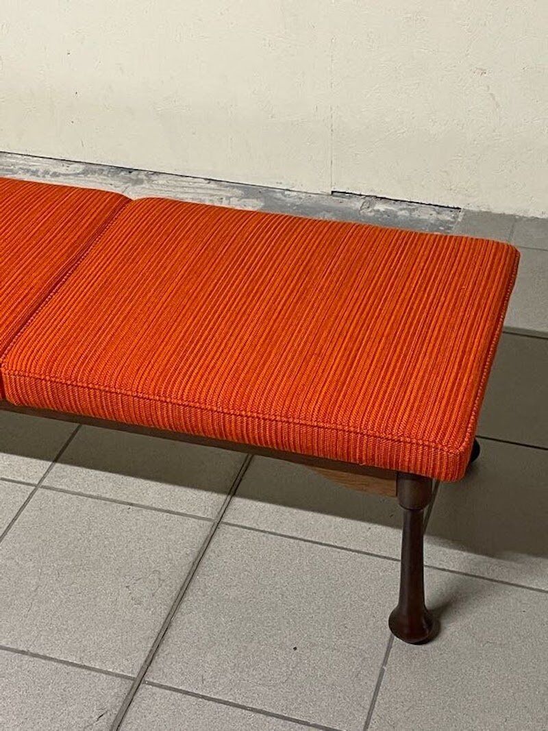 Colourful wooden bench with fabric, 1960s