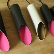 Set of 5 multicoloured Raak cylindrical pendant lights, 1970s