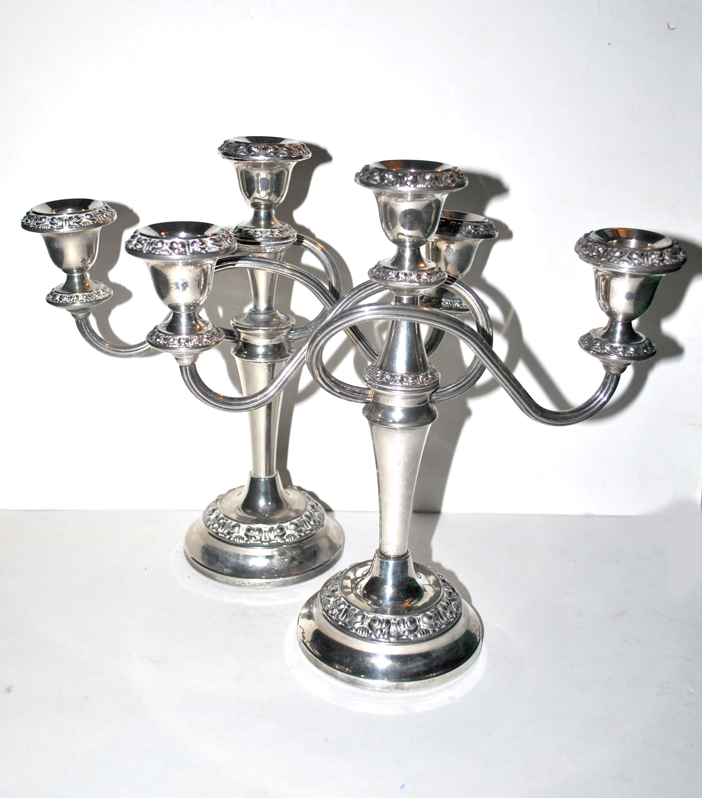 Vintage silver metal candlesticks - 3-arm English Silverplated Candelabra