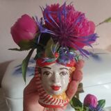 Set of 2 Sicilian vases ceramic heads of caltagirone