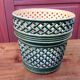 Cache pot green bottle imitation wicker braided / vintage 60s-70s
