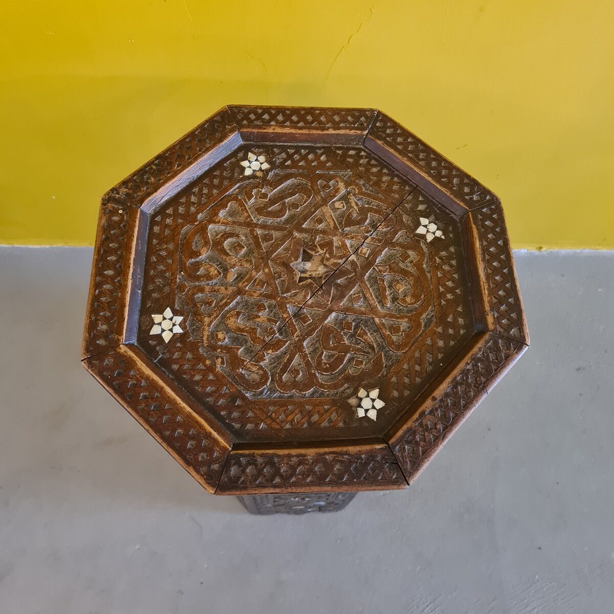 Old oriental wooden side table with mother of pearl, 1st half 20th century
