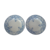 2 Hollow plates Luneville Keller and Guerin decoration blue flowers faience old