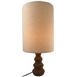 Brutalist ceramic "cork" tabl lamp, Teddy fabric shade. Dutch 1960s