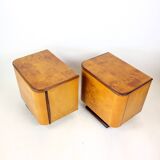 Pair Of Art Deco Bedside Tables, Walnut Veneer, Czechoslovakia, 1940s