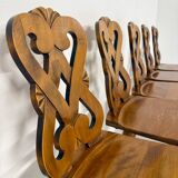 Set of 6 Alsatian double heart chairs in solid oak, early 20th century
