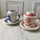 Duo of tea cups / herbal teas Sarreguemines colorful 50s