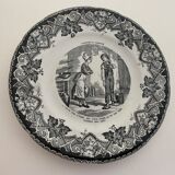 8 old, black and white dessert plates, Lunéville, Country Pranksters